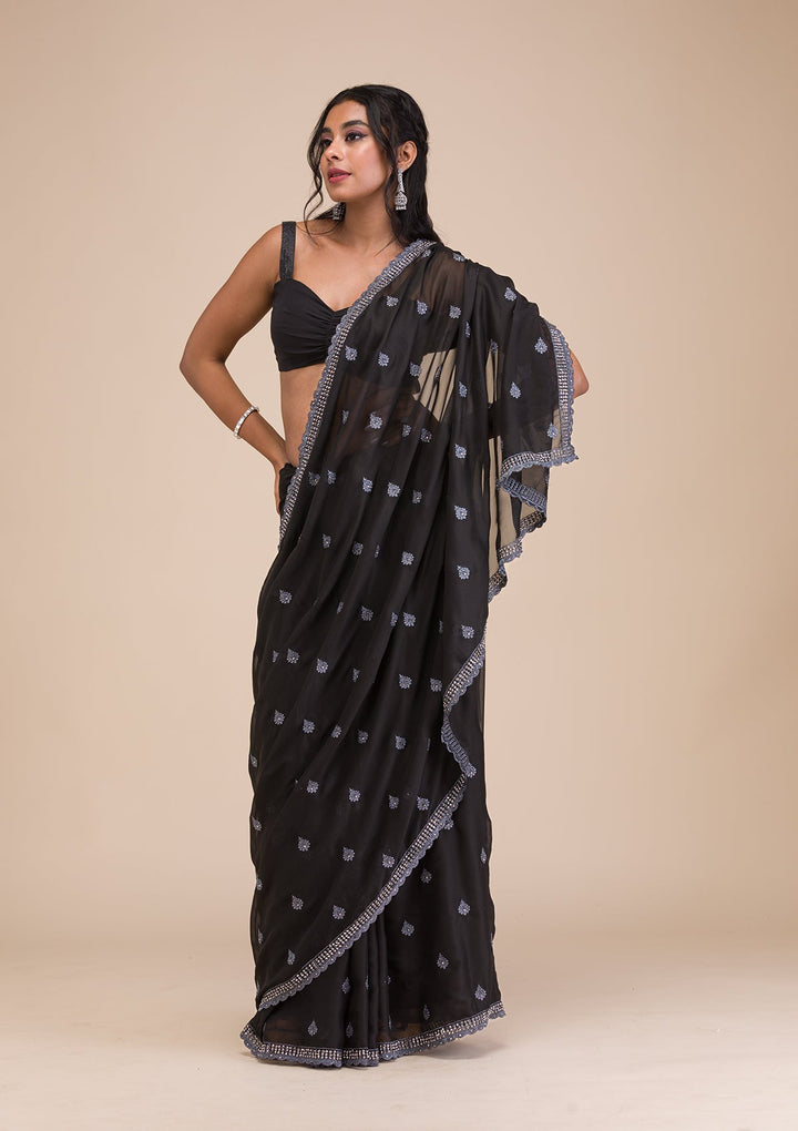 Black Stonework Georgette Saree-Koskii
