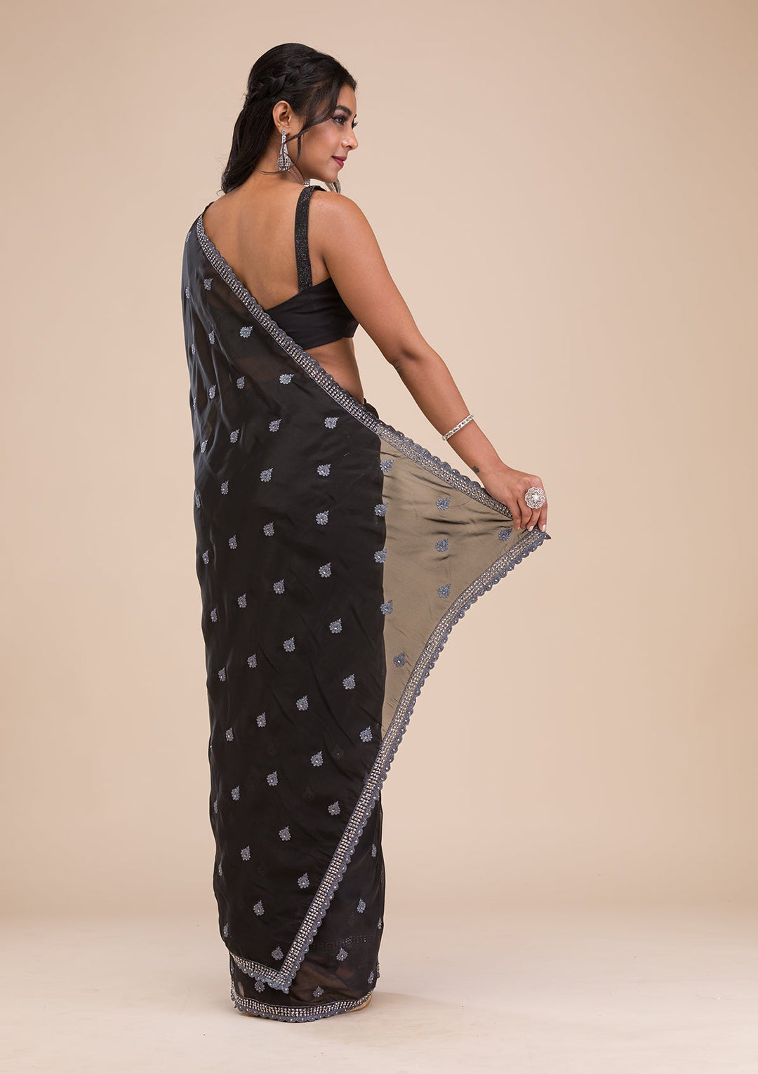 Black Stonework Georgette Saree-Koskii