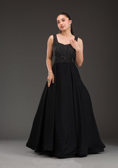 Black Stonework Net Gown-Koskii