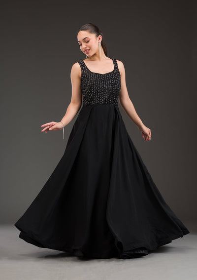 Black Stonework Net Gown-Koskii