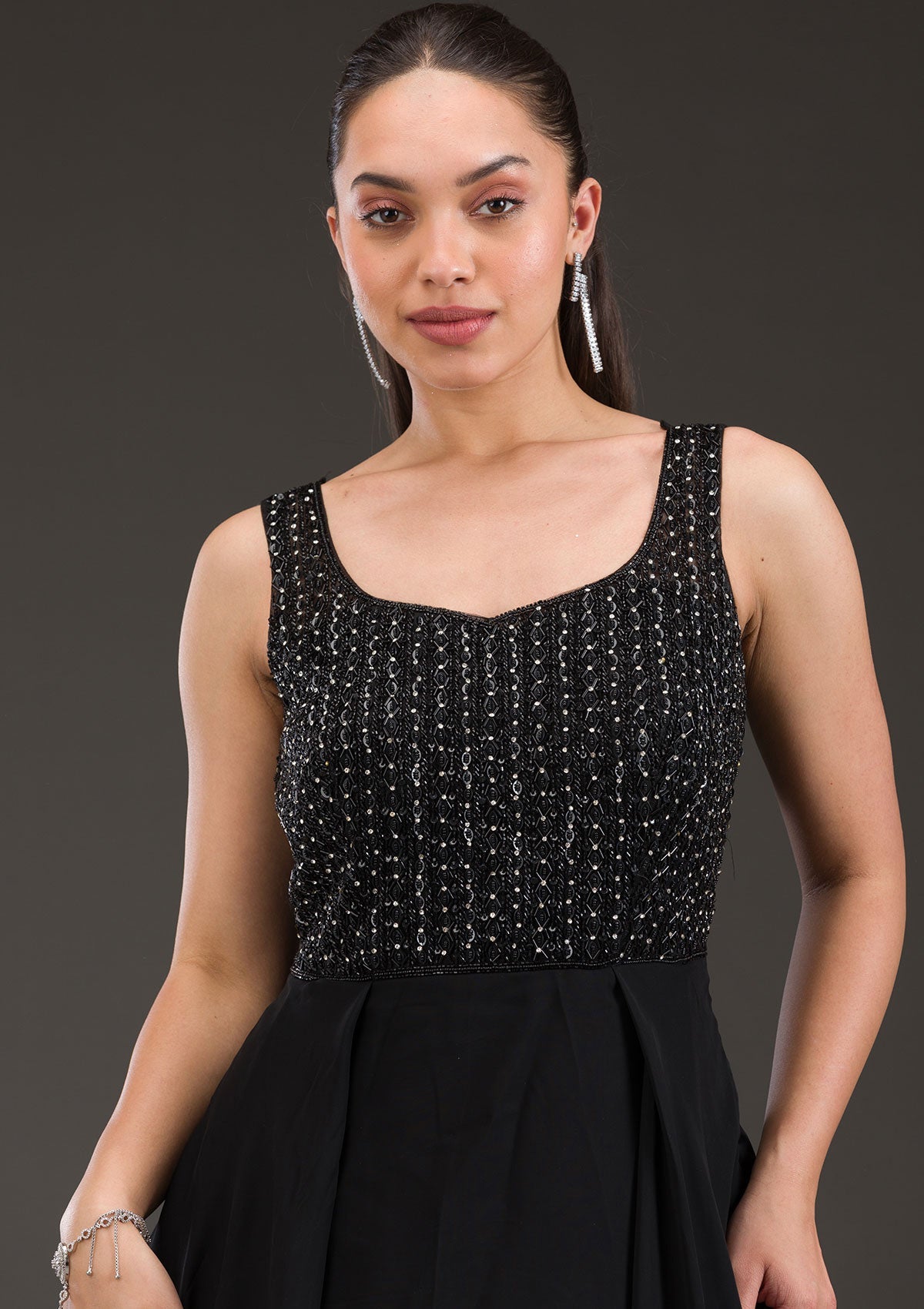 Black Stonework Net Gown-Koskii