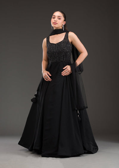 Black Stonework Net Gown-Koskii