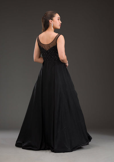 Black Stonework Net Gown-Koskii