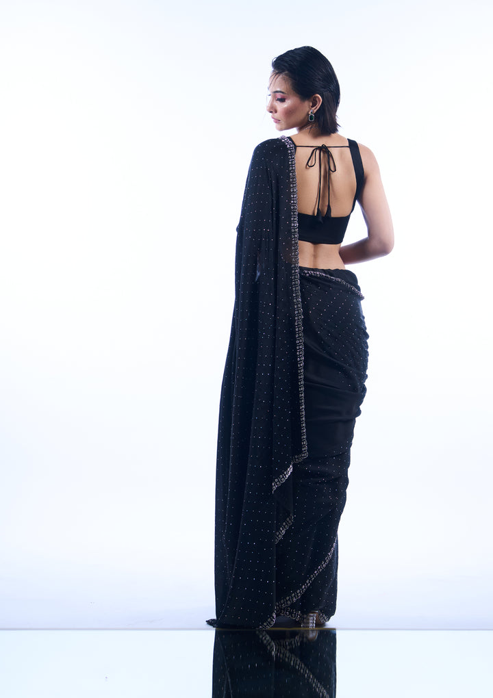 Black Stonework Satin Designer Saree