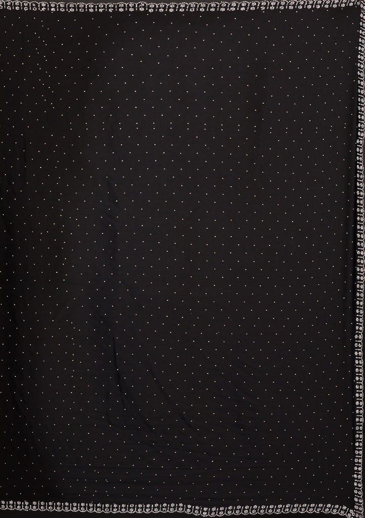 Black Stonework Satin Saree-Koskii