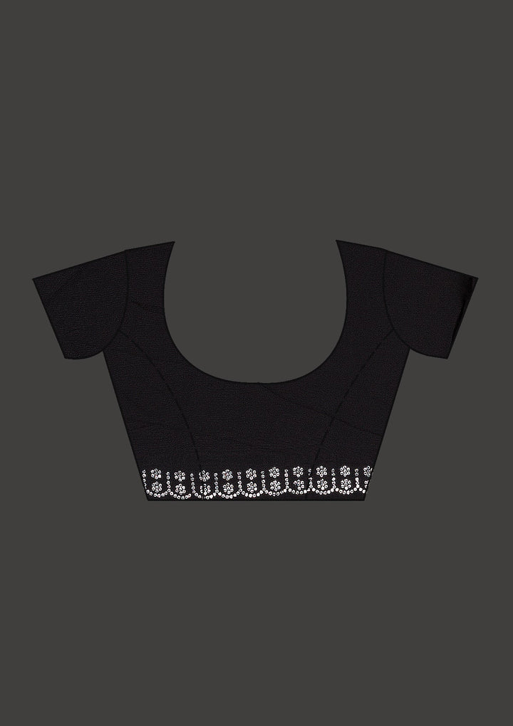 Black Stonework Satin Saree-Koskii