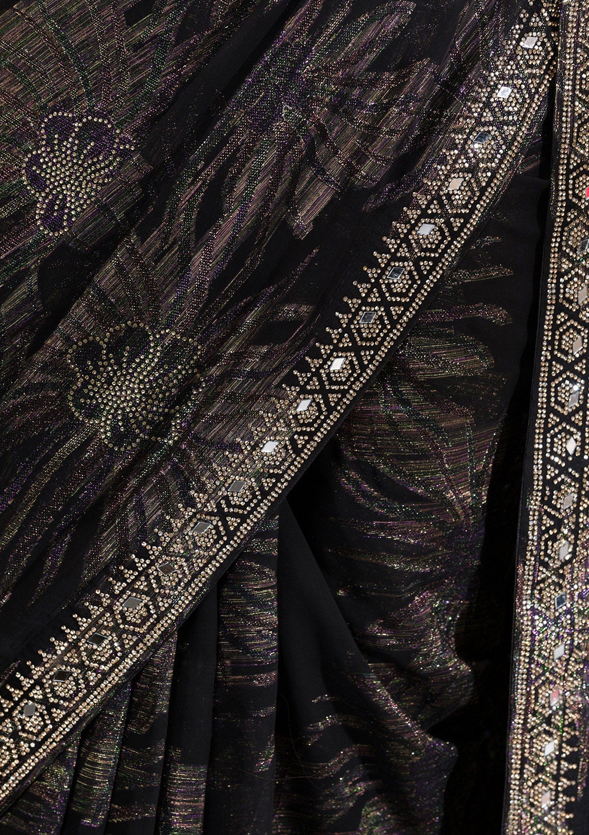 Black Stonework Shimmer Saree-Koskii