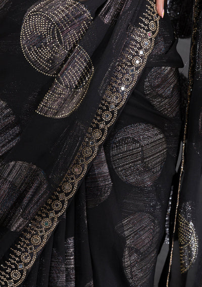 Black Stonework Shimmer Saree-Koskii