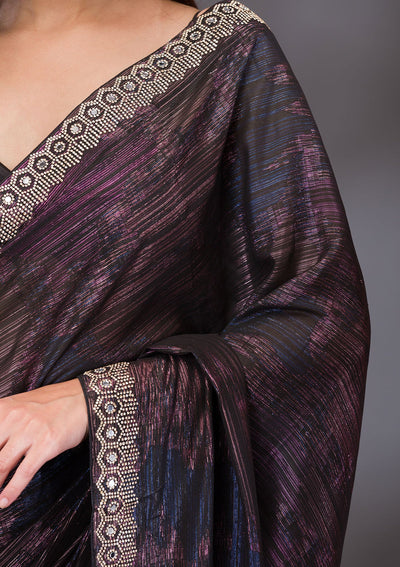 Black Stonework Shimmer Saree-Koskii