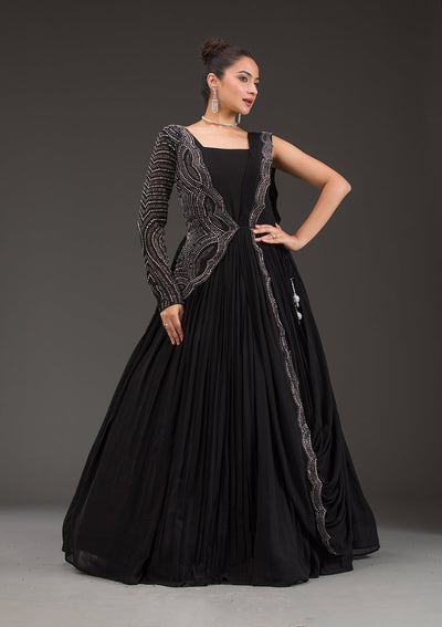 Black Swarovski Georgette Gown-Koskii