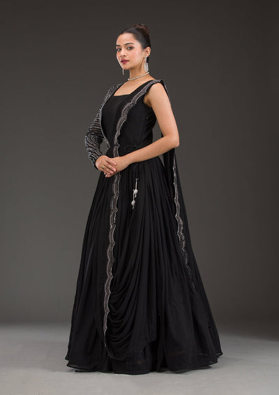 Black Swarovski Georgette Gown-Koskii