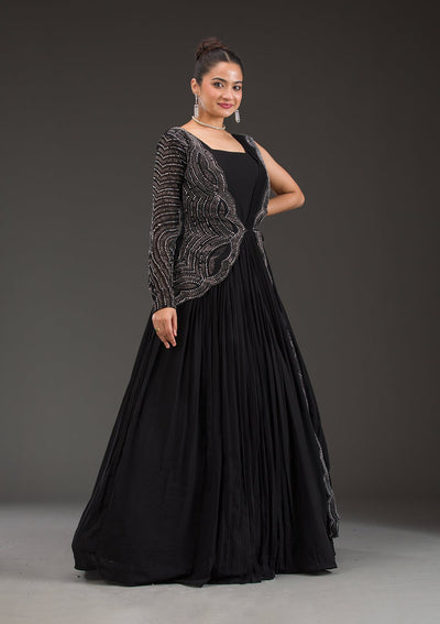 Black Swarovski Georgette Gown-Koskii