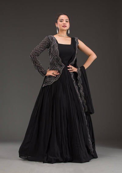 Black Swarovski Georgette Gown-Koskii