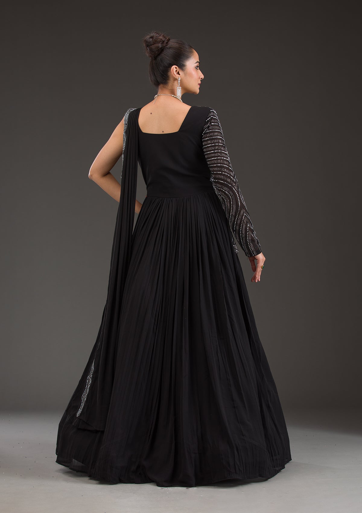 Black Swarovski Georgette Gown-Koskii