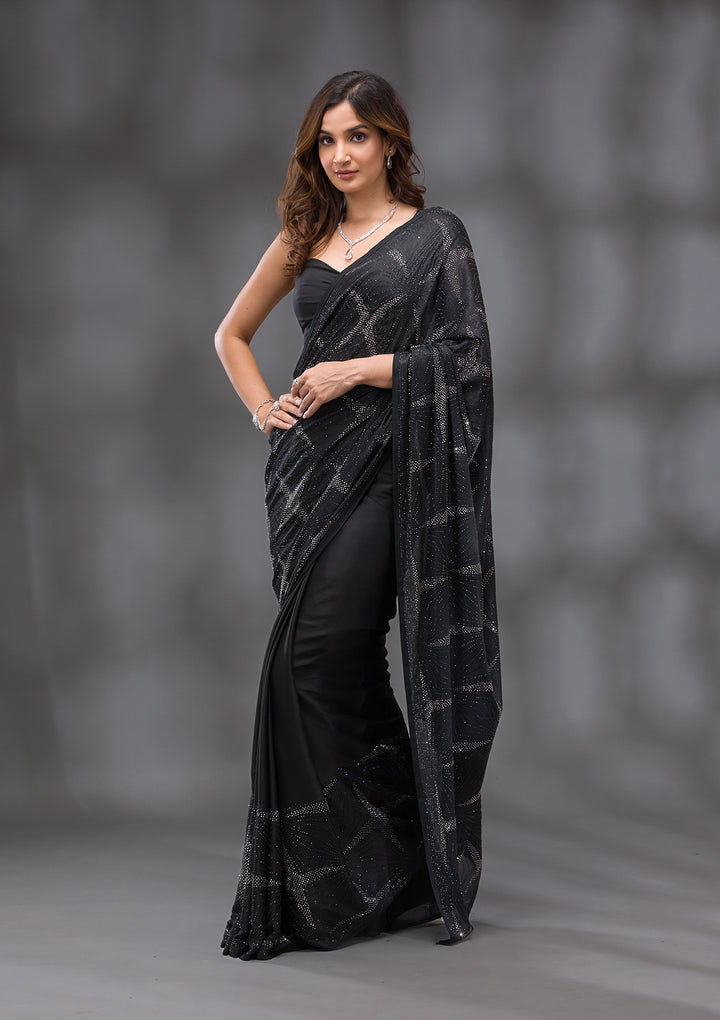 Black Swarovski Satin Saree