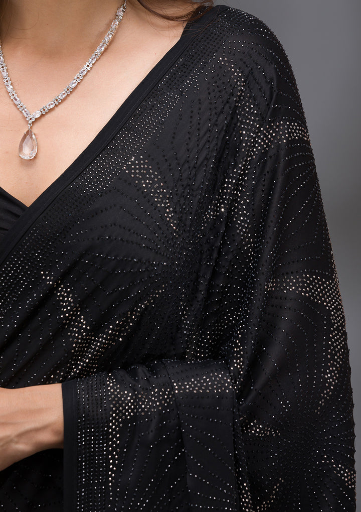 Black Swarovski Satin Saree