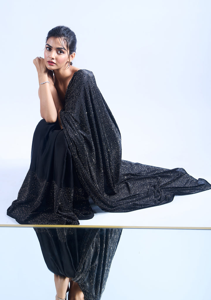 Black Stone Work Crepe Designer Saree