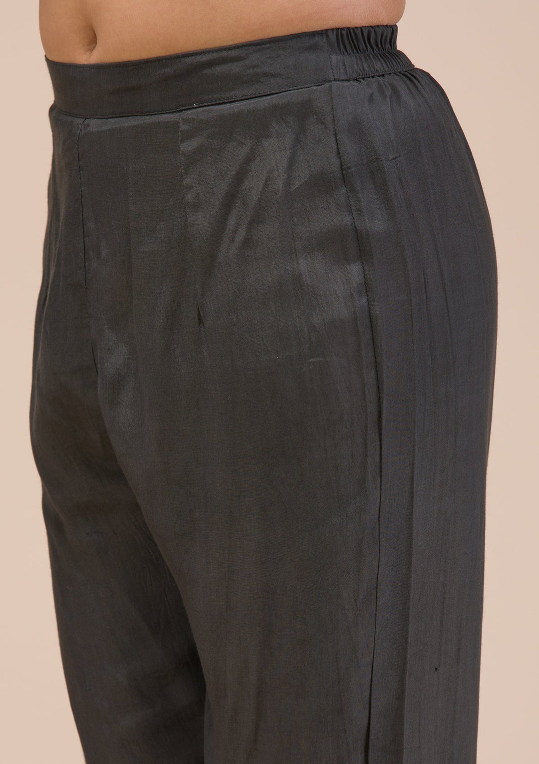 Black Threadwork Chanderi Readymade Salwar Suit-Koskii