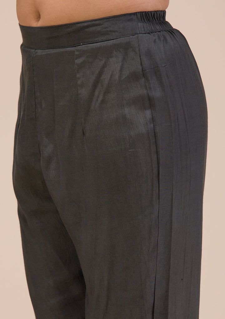 Black Threadwork Chanderi Readymade Salwar Suit-Koskii