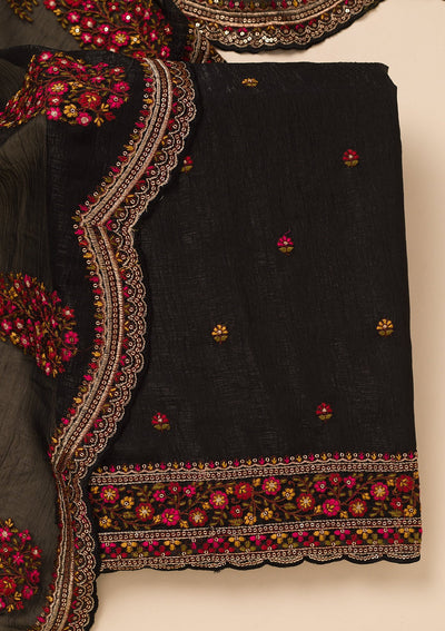 Black Threadwork Chiffon Unstitched Salwar Suit