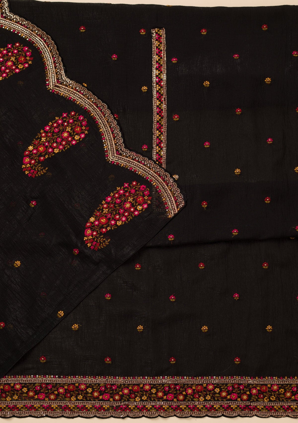 Black Threadwork Chiffon Unstitched Salwar Suit