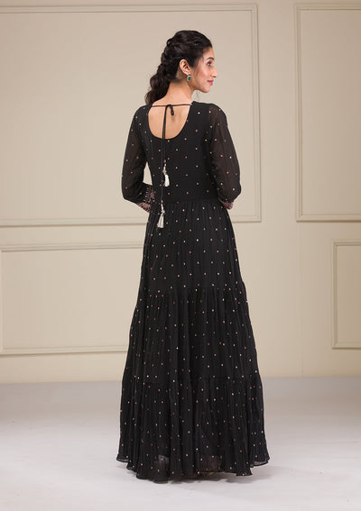 Black Threadwork Georgette Gown-Koskii