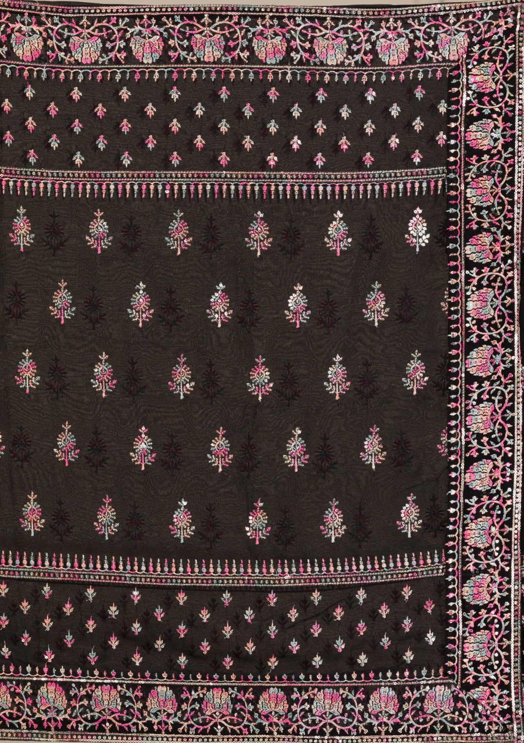 Black Threadwork Georgette Gown-Koskii