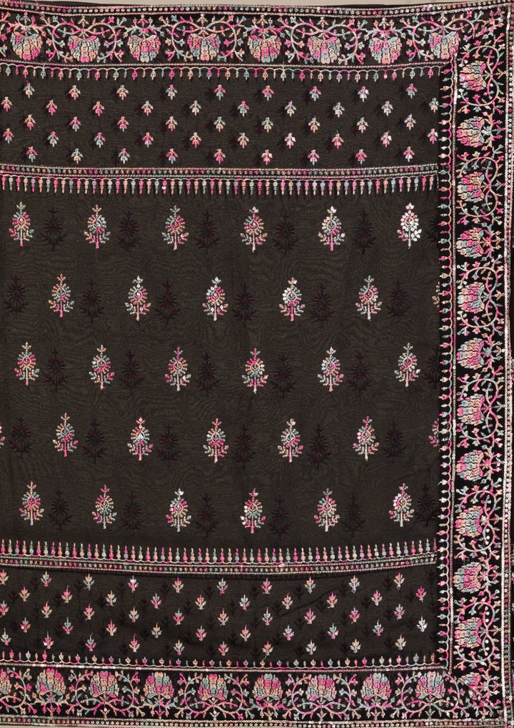 Black Threadwork Georgette Gown-Koskii