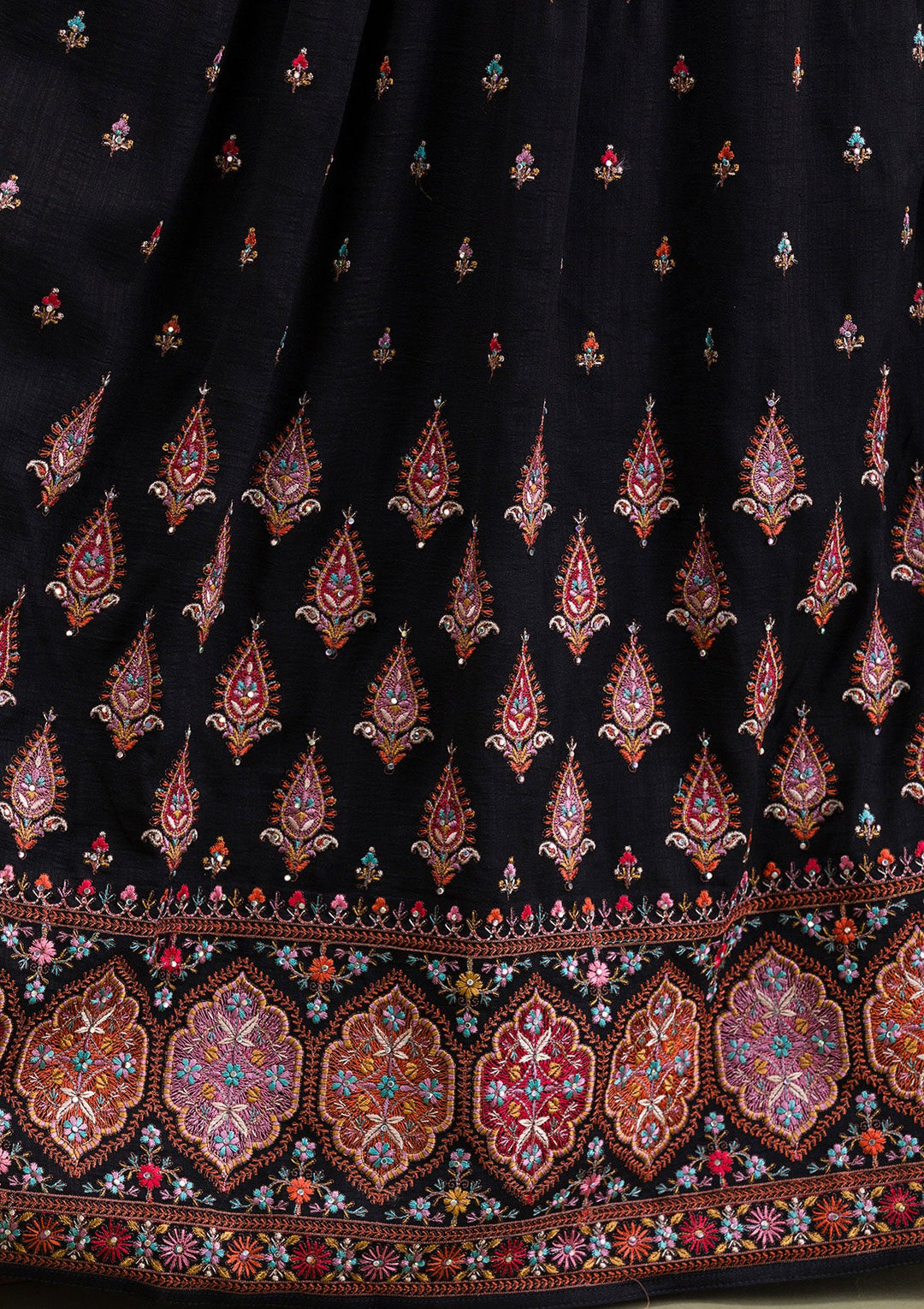 Black Threadwork Georgette Readymade Salwar Suit-Koskii
