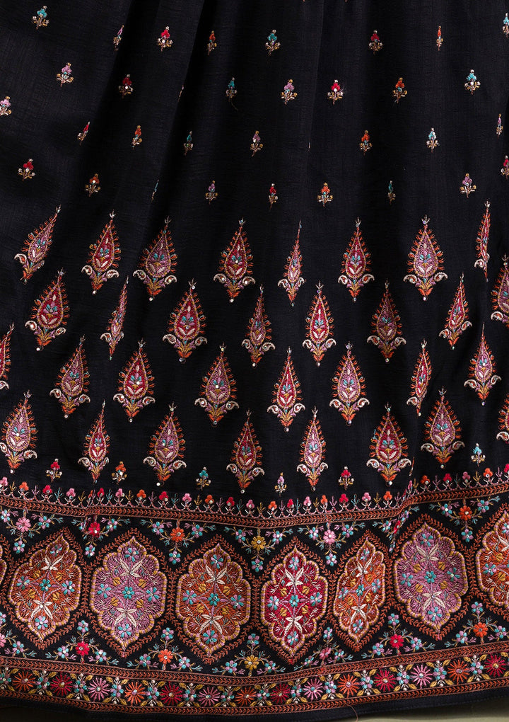 Black Threadwork Georgette Readymade Salwar Suit-Koskii