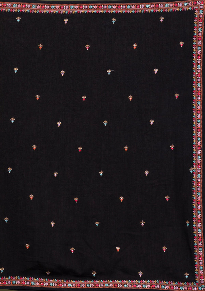 Black Threadwork Georgette Readymade Salwar Suit-Koskii