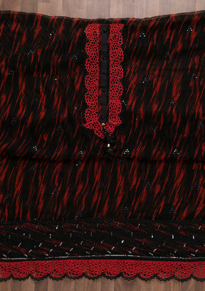 Black Threadwork Georgette Unstitched Salwar Suit-Koskii