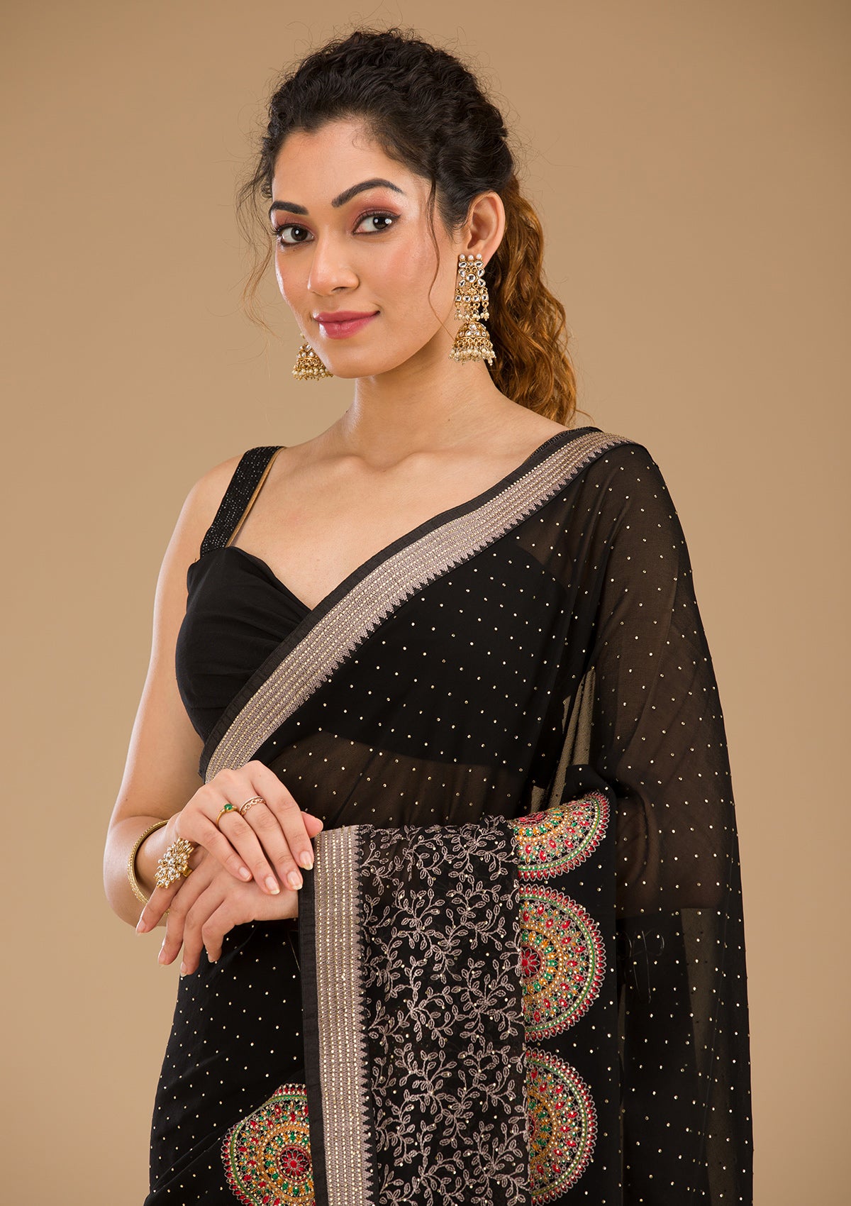 Black Threadwork Georgette Saree