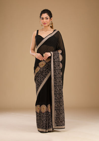 Black Threadwork Georgette Saree