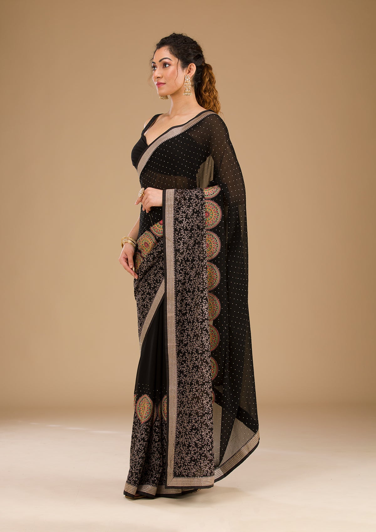 Black Threadwork Georgette Saree