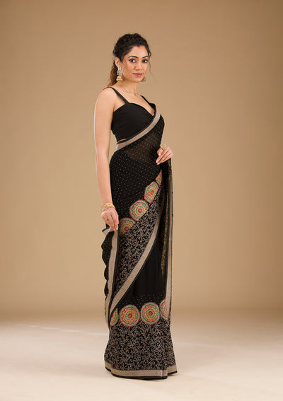 Black Threadwork Georgette Saree