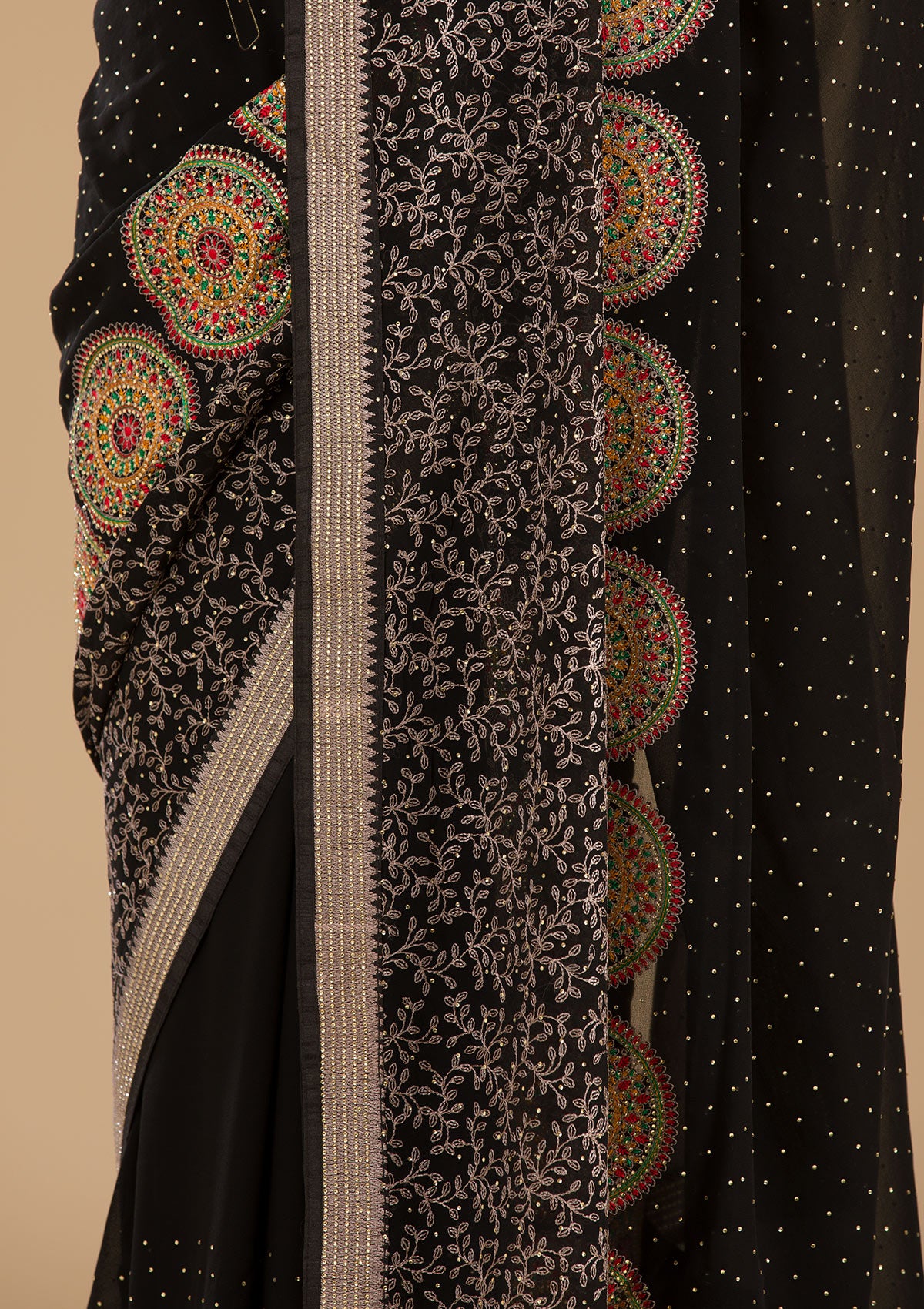 Black Threadwork Georgette Saree