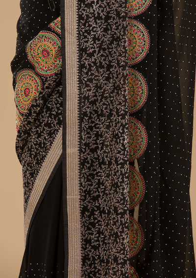 Black Threadwork Georgette Saree