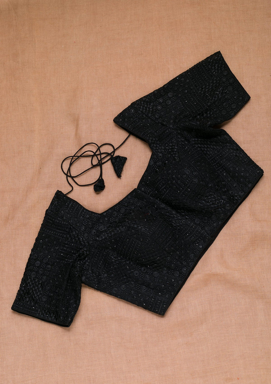 Black Threadwork Net Blouse-Koskii