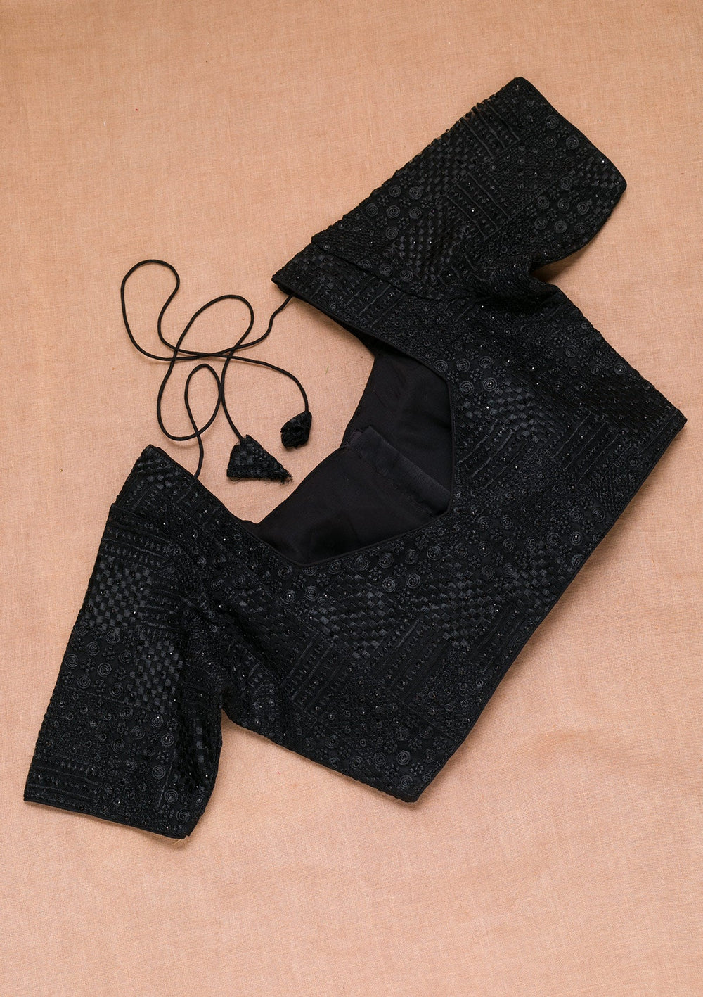 Black Threadwork Net Blouse-Koskii