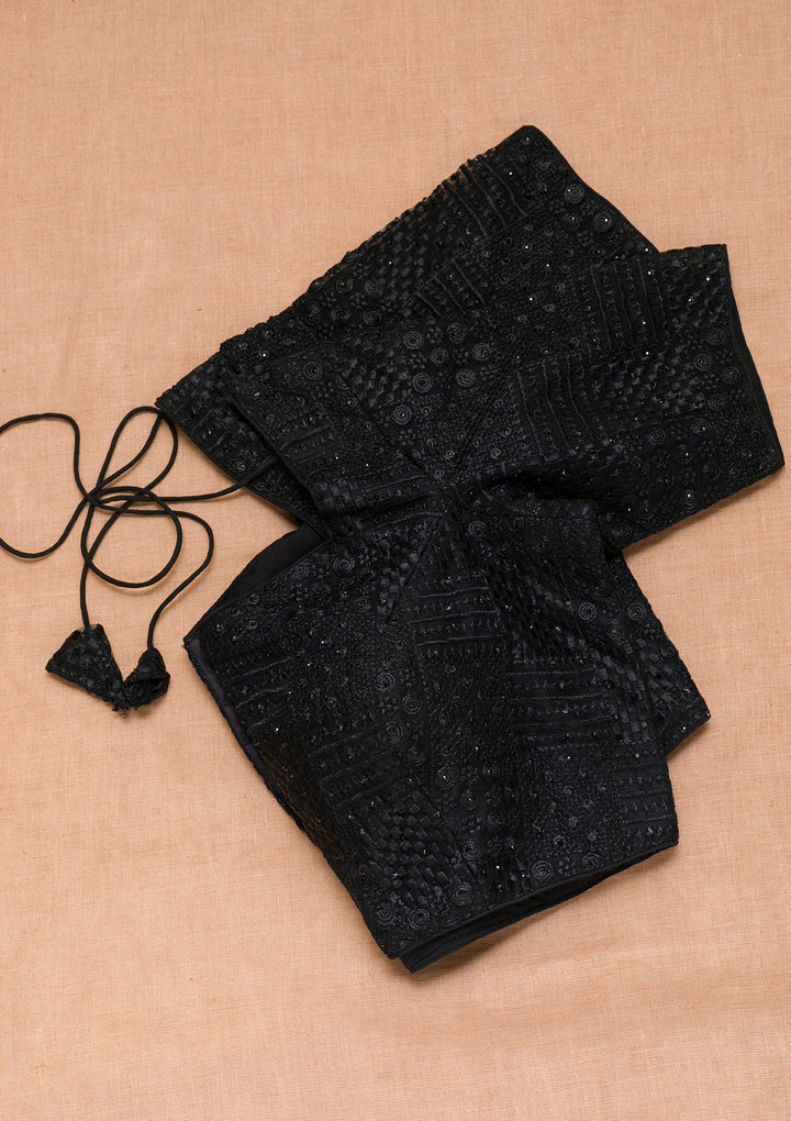 Black Threadwork Net Blouse-Koskii