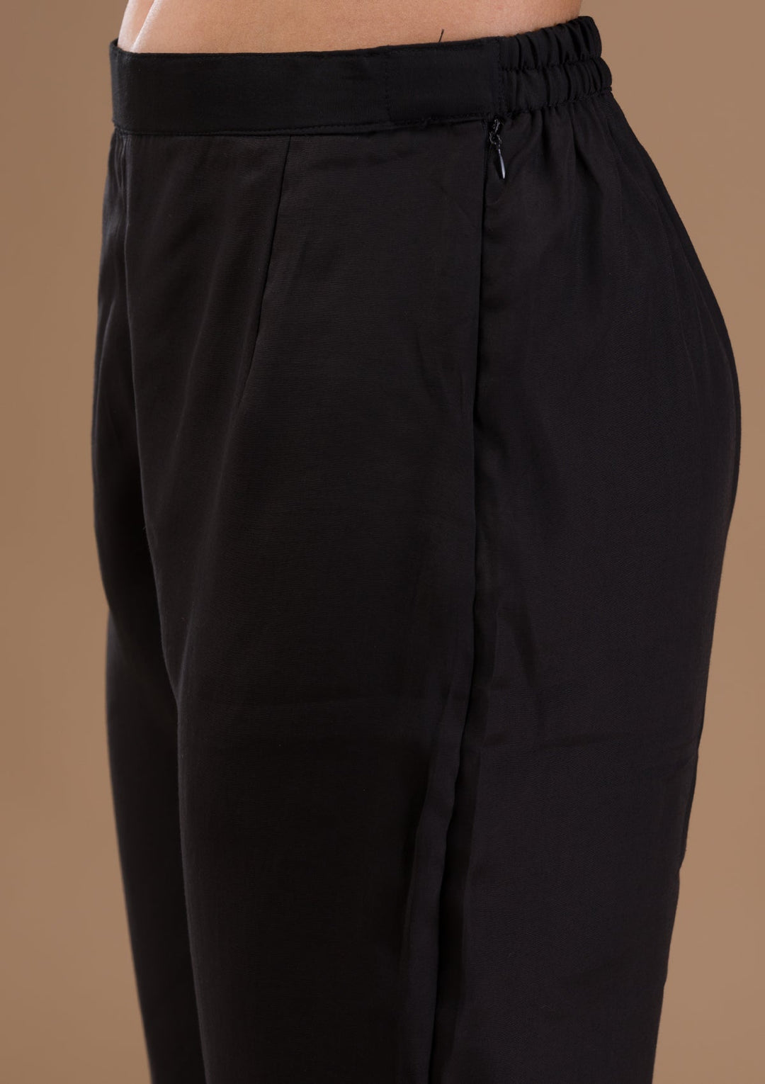 Black Threadwork Semi Crepe Readymade Salwar Suit-Koskii