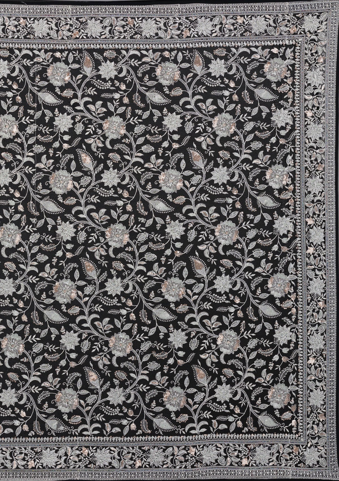 Black Threadwork Tissue Saree-Koskii