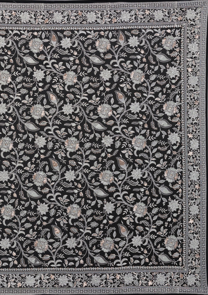 Black Threadwork Tissue Saree-Koskii