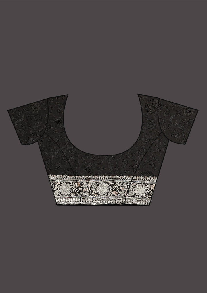Black Threadwork Tissue Saree-Koskii