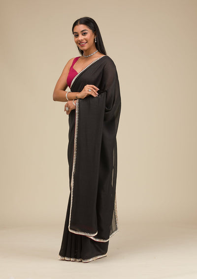 Black Zariwork Art Silk Saree-Koskii