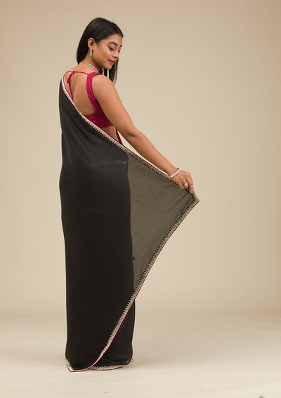 Black Zariwork Art Silk Saree-Koskii