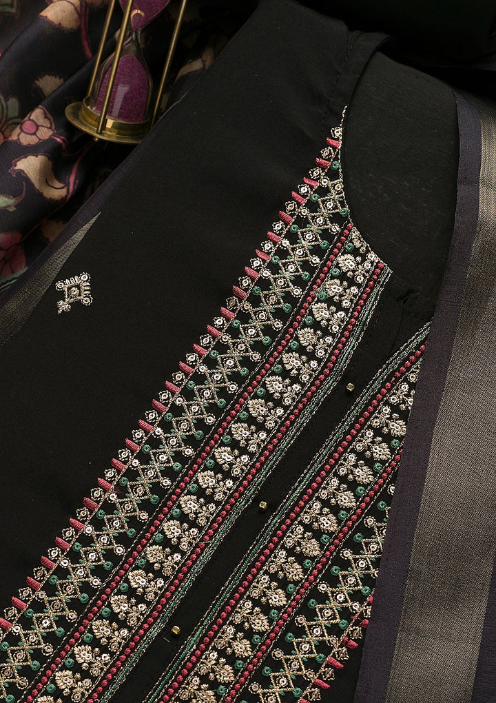 Black Zariwork Cotton Unstitched Salwar Suit-Koskii