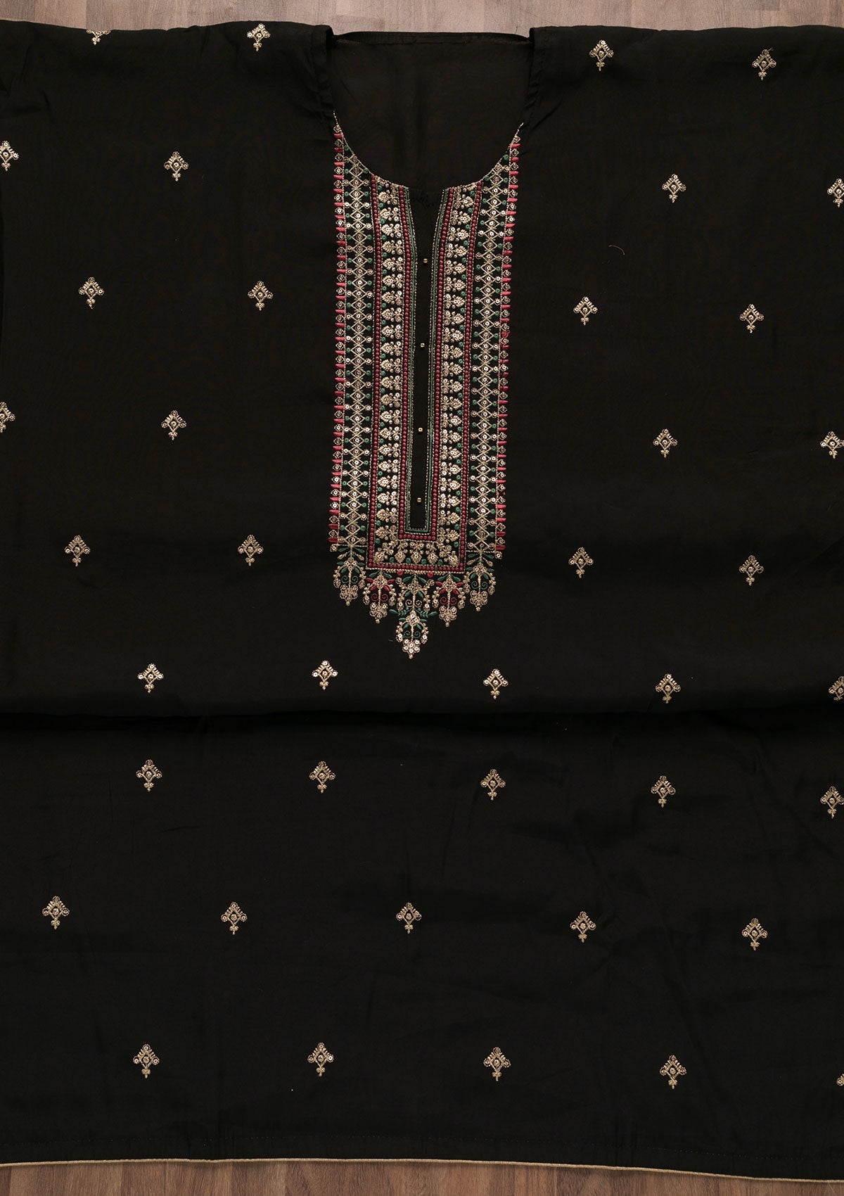 Black Zariwork Cotton Unstitched Salwar Suit-Koskii