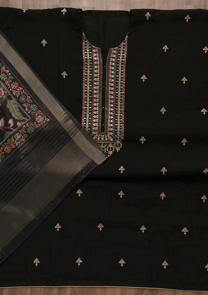 Black Zariwork Cotton Unstitched Salwar Suit-Koskii